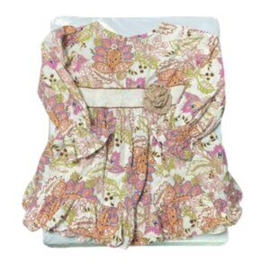 Hannah Kate EUC girls 4 floral paisley long sleeve ruffle hem dress burlap bow